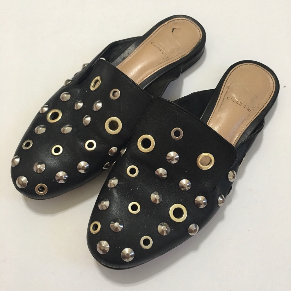 Gianni Bini Grommets Studded Leather Flat Mules